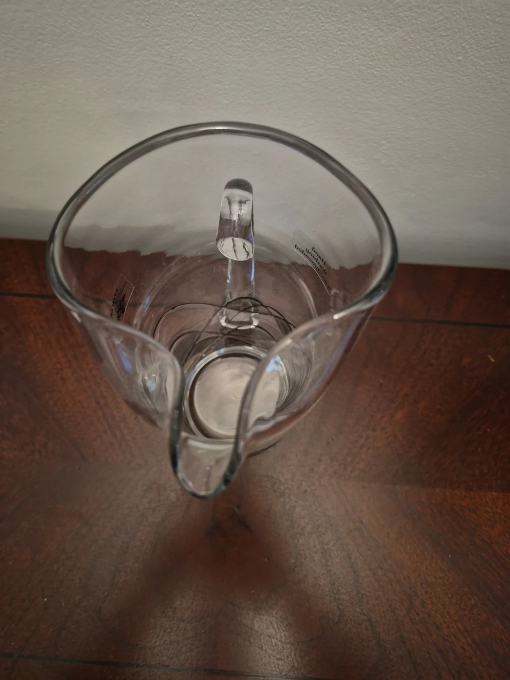 Clear Glass Pitcher with Brown Swirl Design